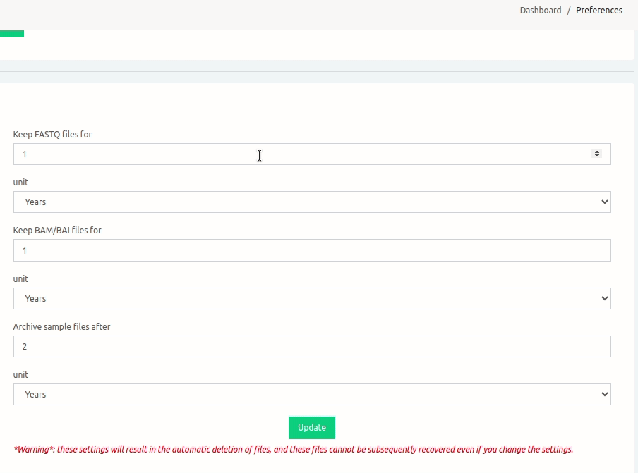 Change Storage Prefrences