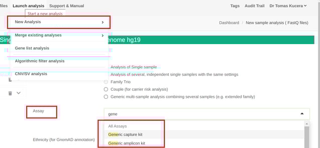Assay selection when launching a new analysis